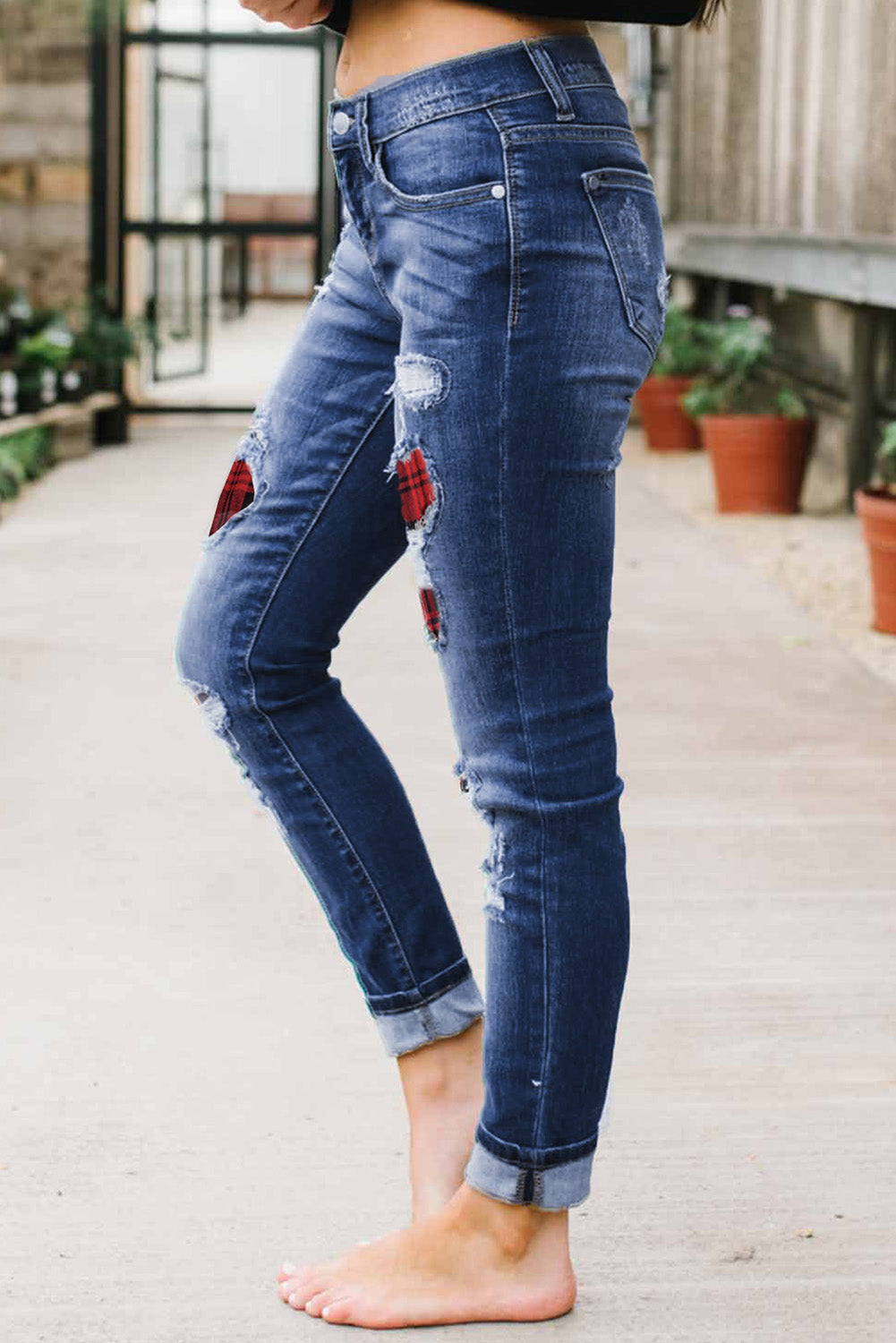 Patches Of Leopard Denim Distressed Jeans