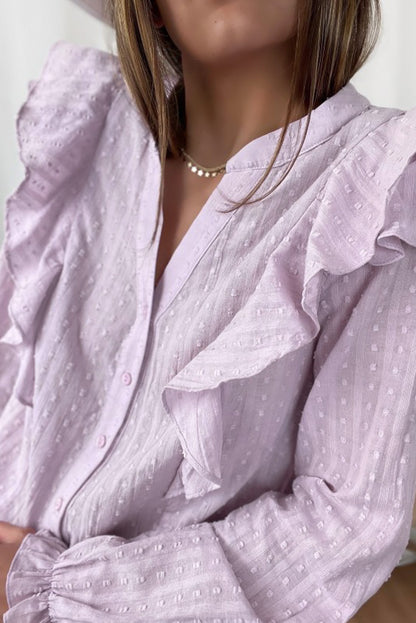 Camisa con mangas de burbujas y volantes transparentes con textura punteada