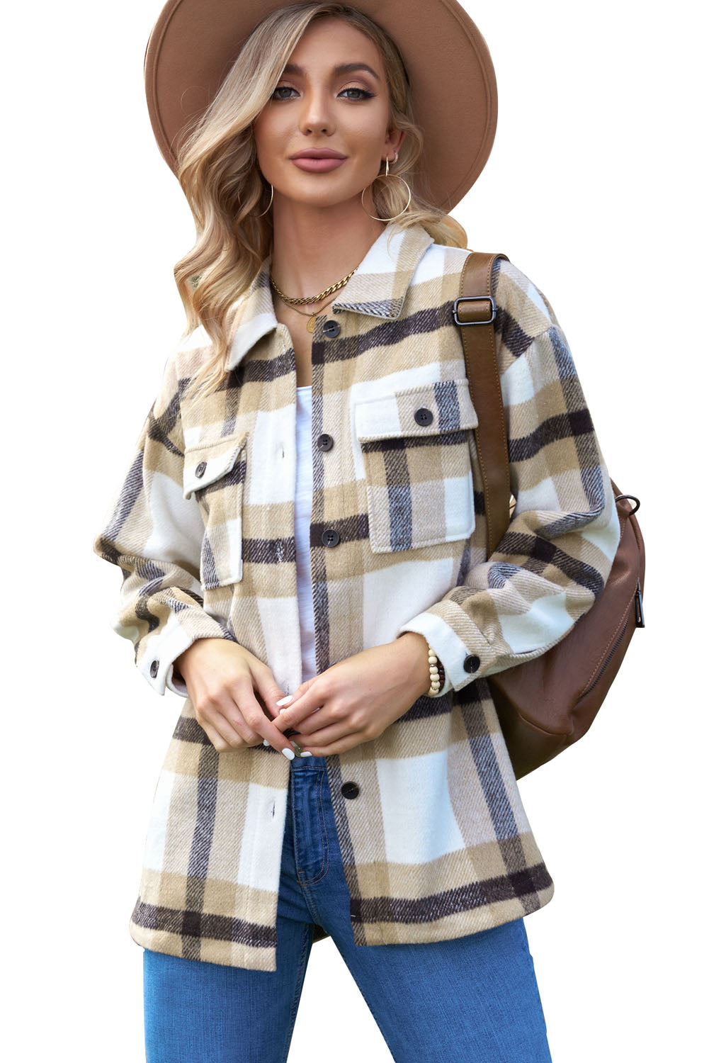 Veste à carreaux avec poche pour femme