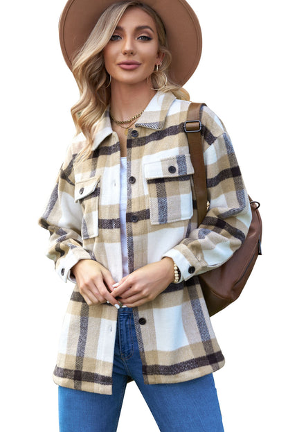 Veste à carreaux avec poche pour femme