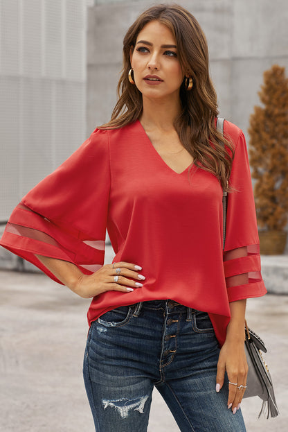 Flare Sleeve V Neck Loose Blouse