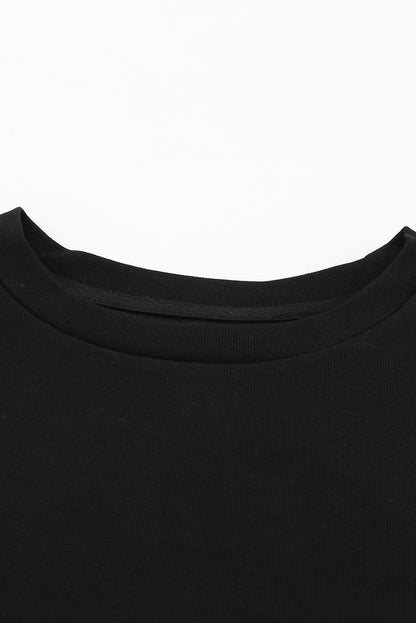 Ensemble deux pièces haut à manches tombantes et short en tricot côtelé gris