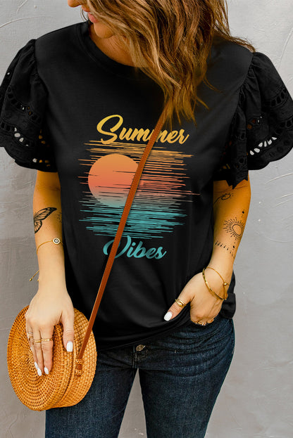 T-shirt à manches volantées ajourées