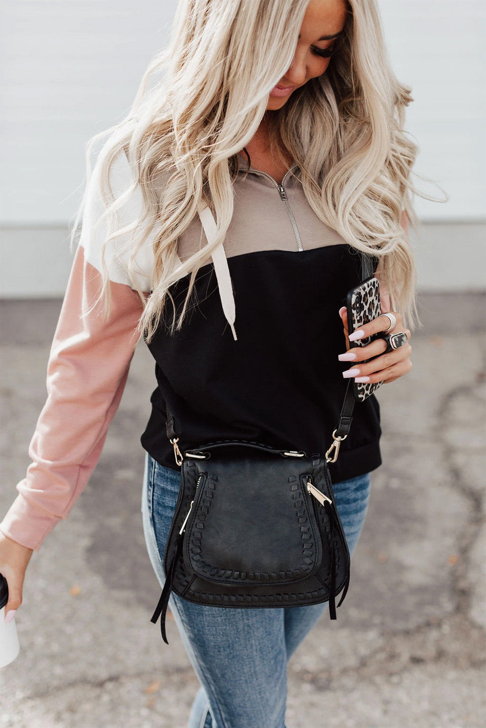 Sweat à capuche zippé colorblock