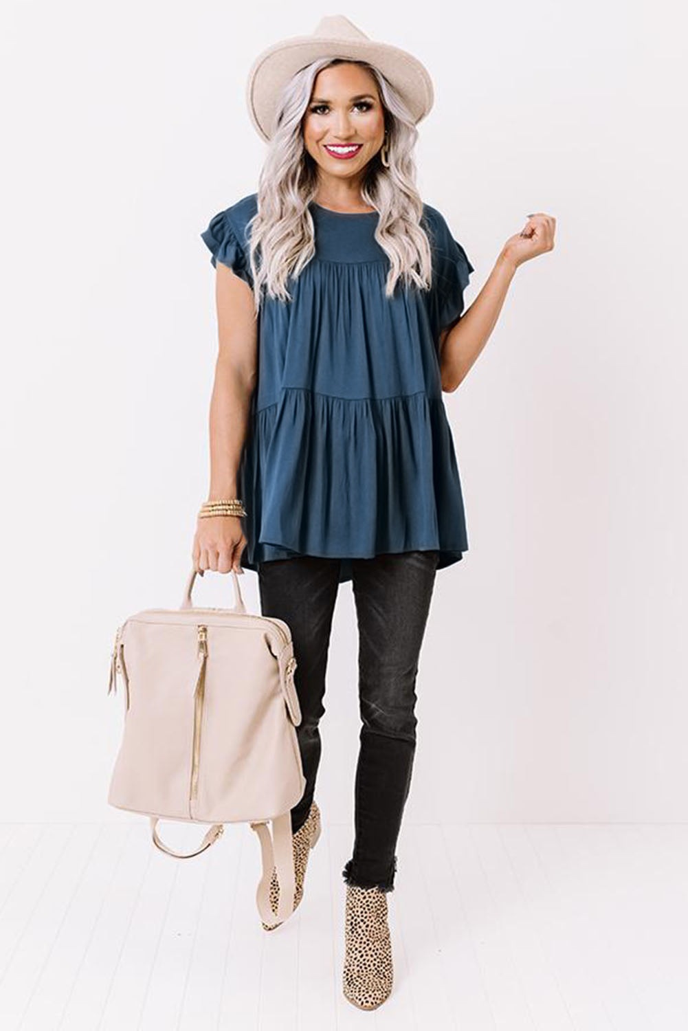 Haut babydoll à manches courtes et volants