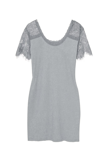 Lace Sleeve Ribbed Bodycon Dress