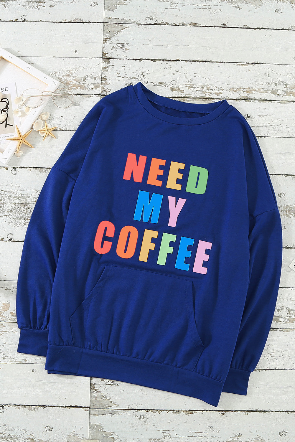 Need My Coffee Pocketed Pullover White Sweatshirt
