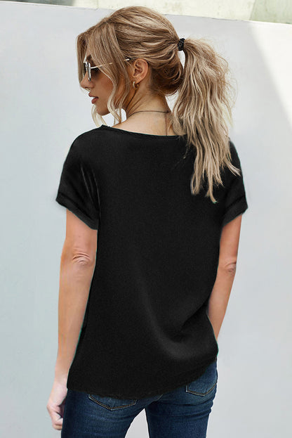 Wine Lace V Neck Short Sleeve T-shirt