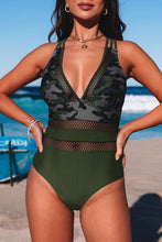 Army Green Camo Patchwork One Piece Swimsuit