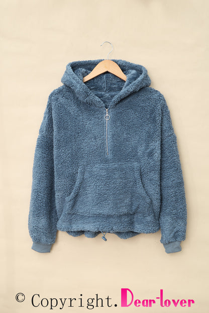 Sweat-shirt à capuche zippé 1/4 en sherpa avec kangourou