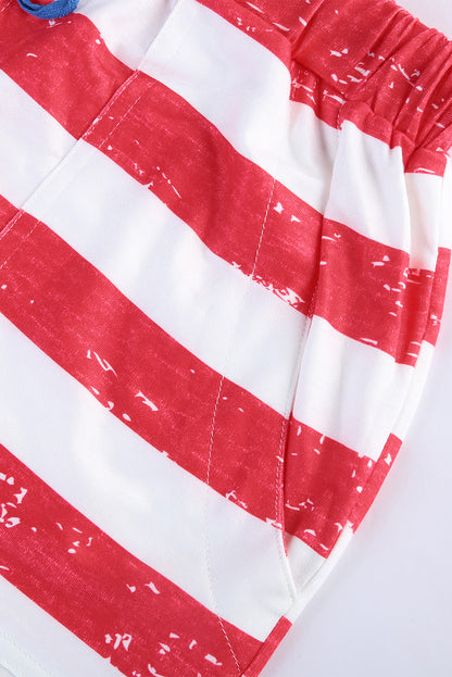 Print Drawstring Casual Elastic Waist Pocketed Shorts