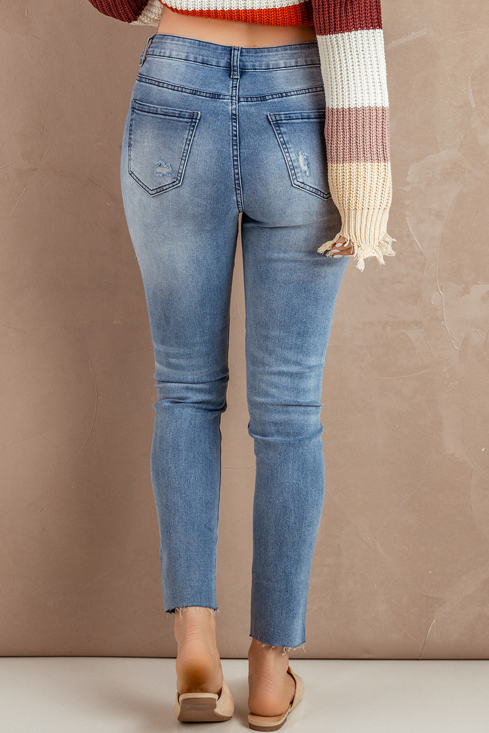 Button Fly Distressed Skinny Jeans