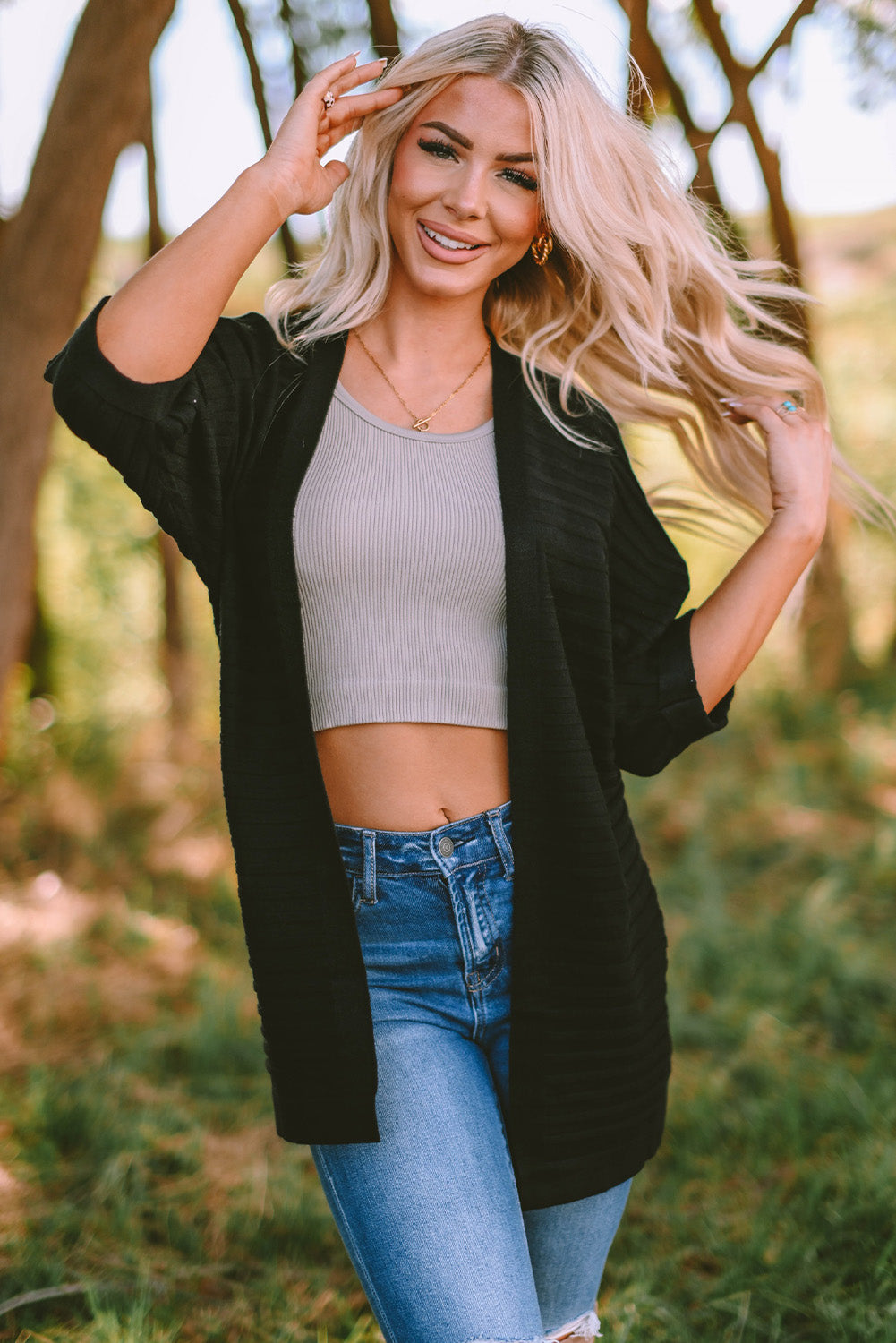 Cárdigan de punto acanalado con frente abierto 