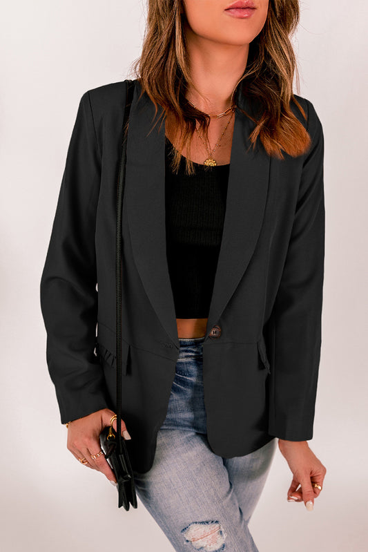 Blazer beige con bolsillo y botones y cuello de solapa 