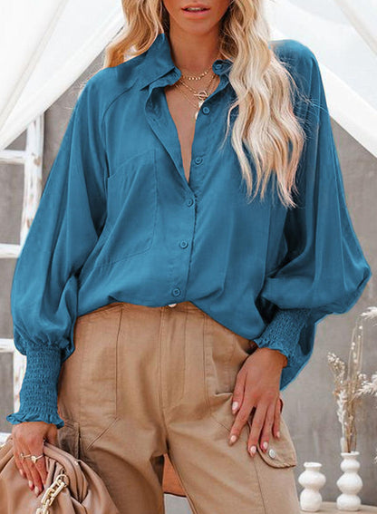 Billowy Sleeves Pocketed Shirt - HannaBanna Clothing