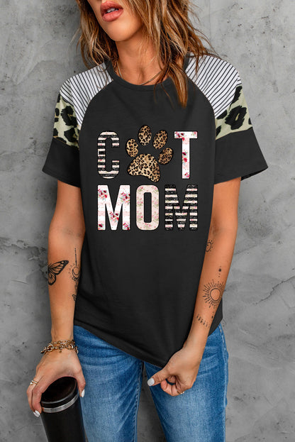 Camiseta de mujer de manga corta con estampado de leopardo a rayas