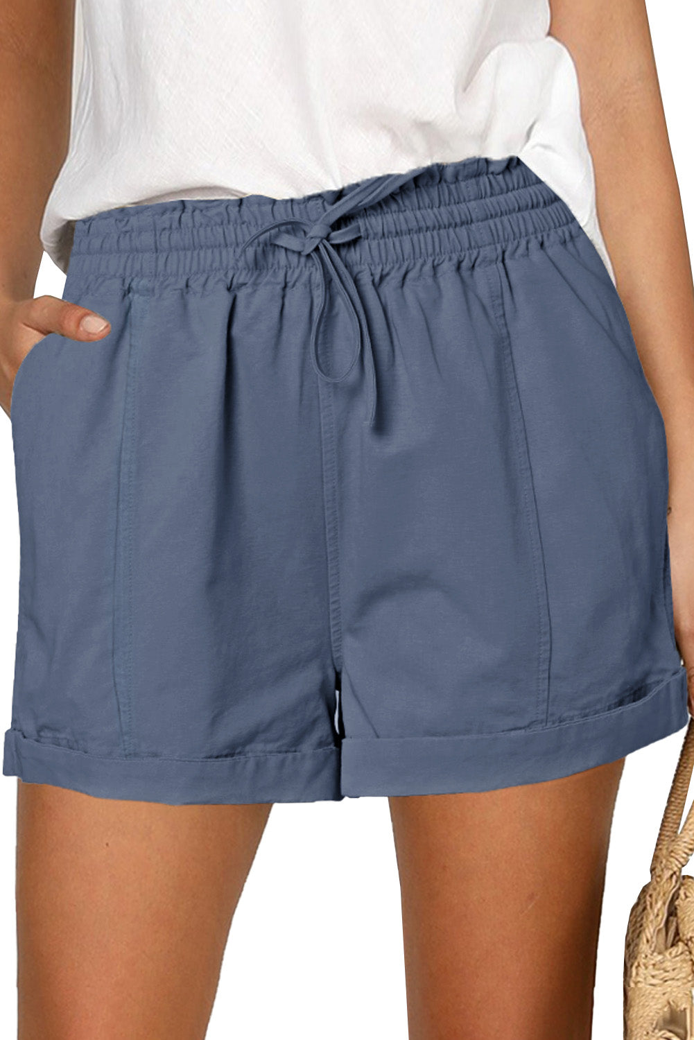 Shorts con cintura elástica y dobladillo enrollado