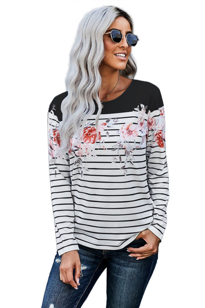 Top de manga larga con estampado floral a rayas