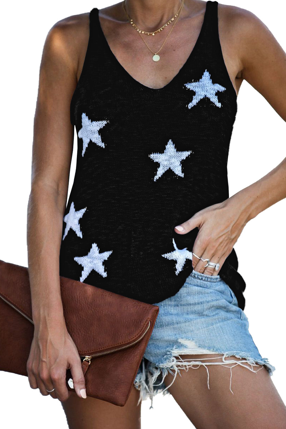 Débardeur à col en V et dos nageur à imprimé étoiles
