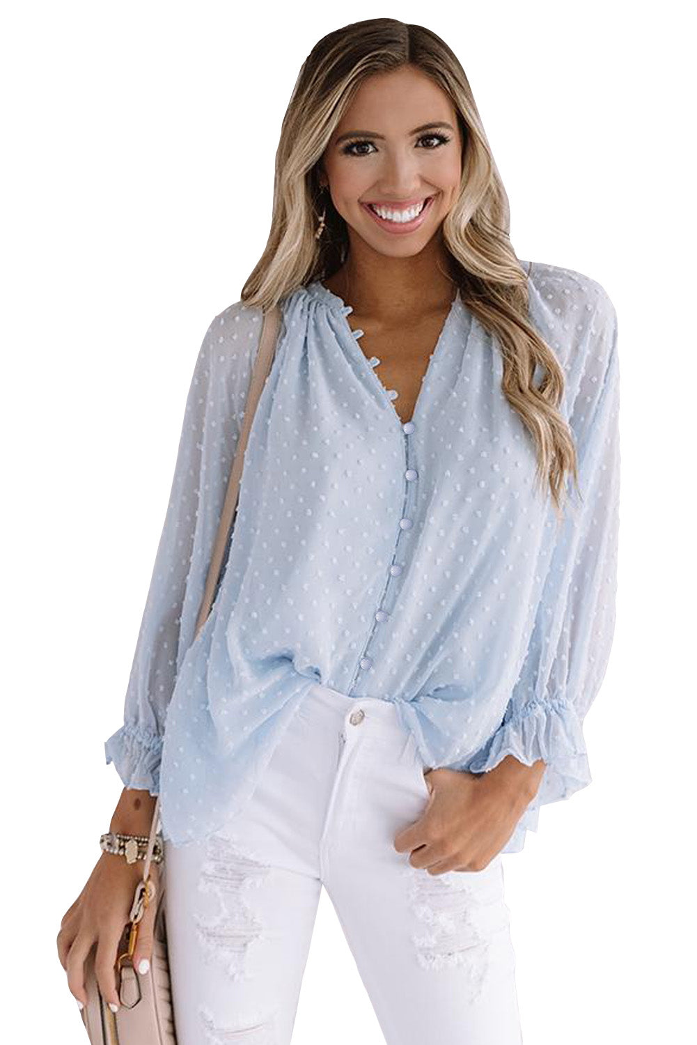 Chemise à pois suisses à boutons amples 