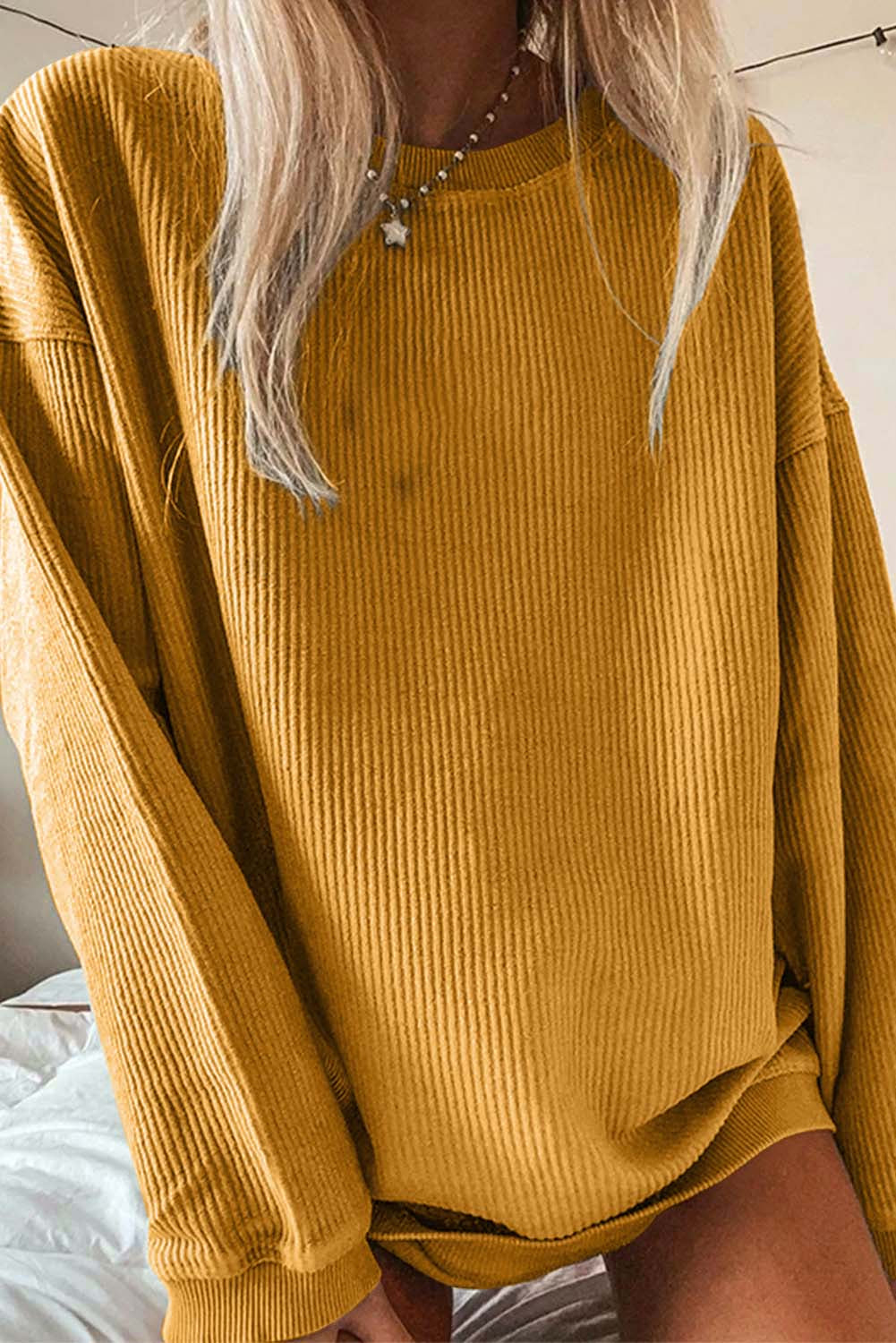 Sweat-shirt oversize côtelé à col ras du cou 