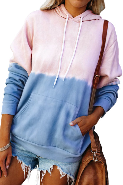 Dip-Dye Colorblock Drawstring Hoodie with Pockets