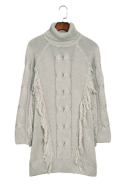 Twist Fringe Casual High Neck Sweater Dress