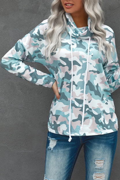 Grey Blue Camo Drawstring Sweatshirt
