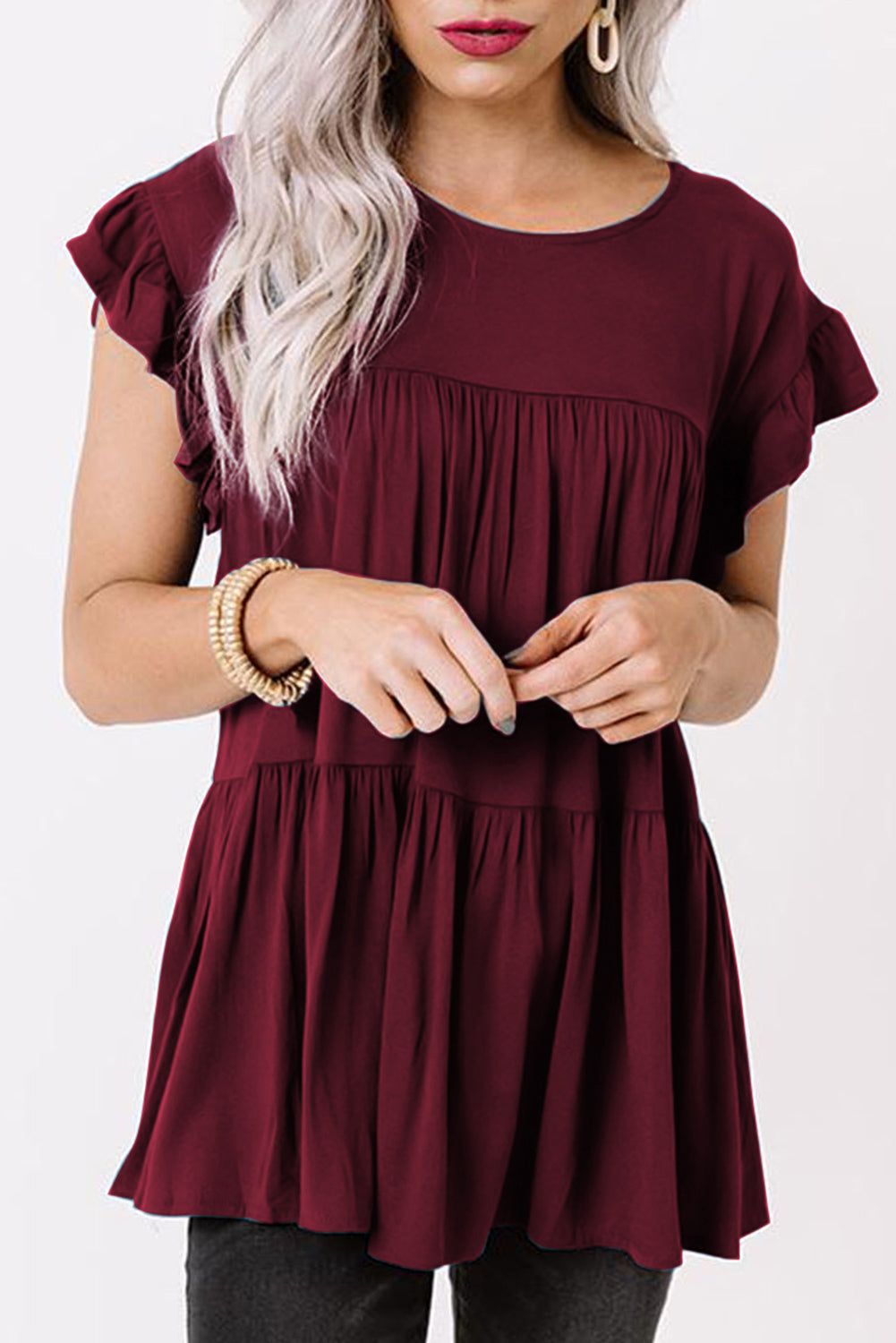 Haut babydoll à manches courtes et volants