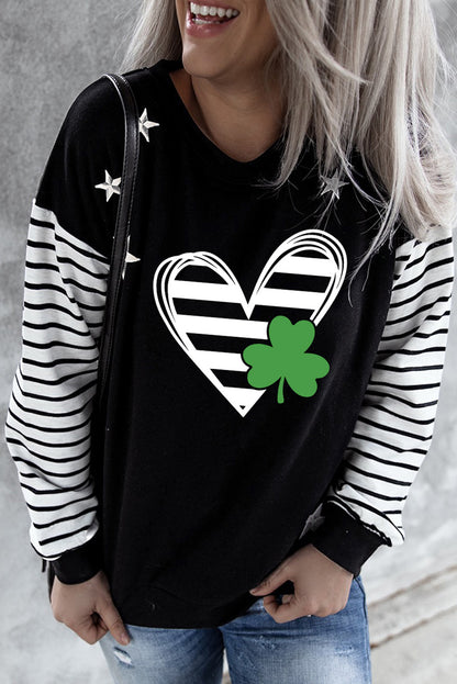 Striped Star Print Patchwork Long Sleeve Top