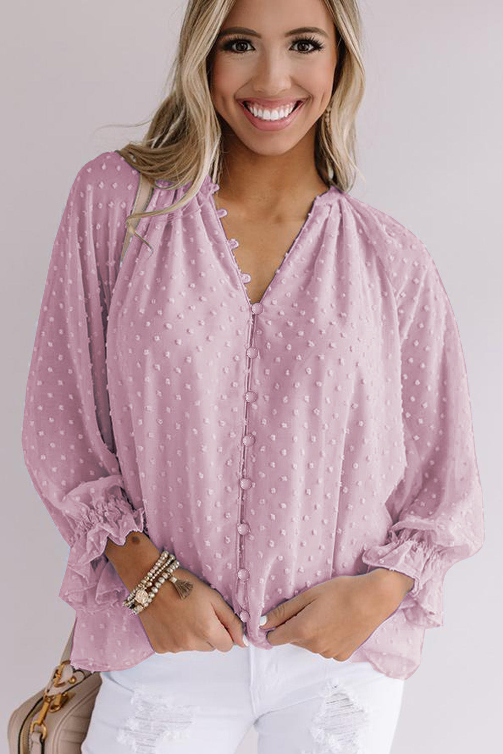 Chemise à pois suisses à boutons amples 