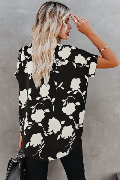 Floral Printed Short Sleeve Blouse