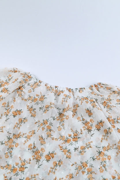 Floral Print Drawstring Long Bell Sleeve Blouse