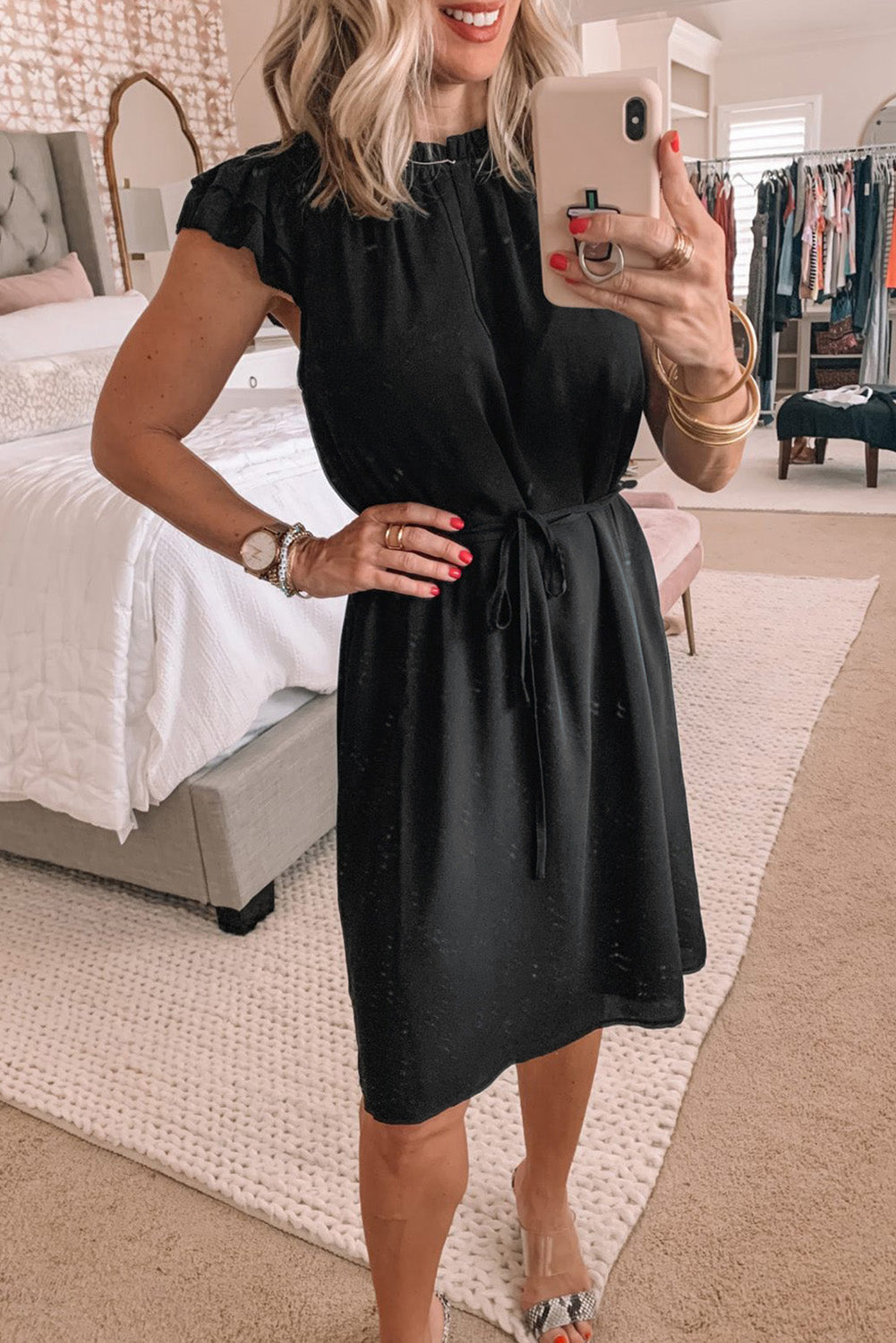 Ruffled Sleeves Shift Dress