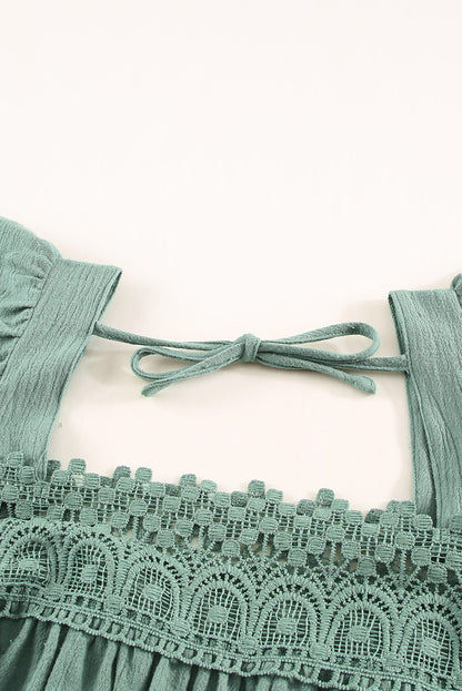 Lace Pom Pom Splicing Square Neck Blouse