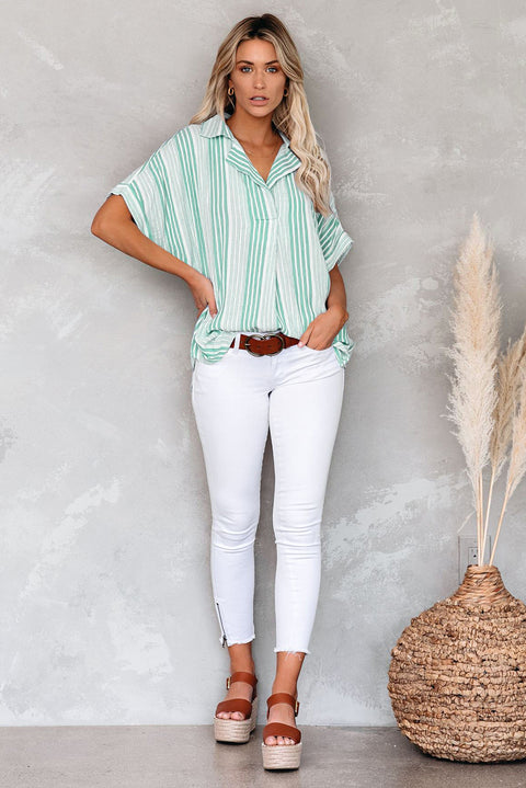 Loose Button Back Striped Blouse
