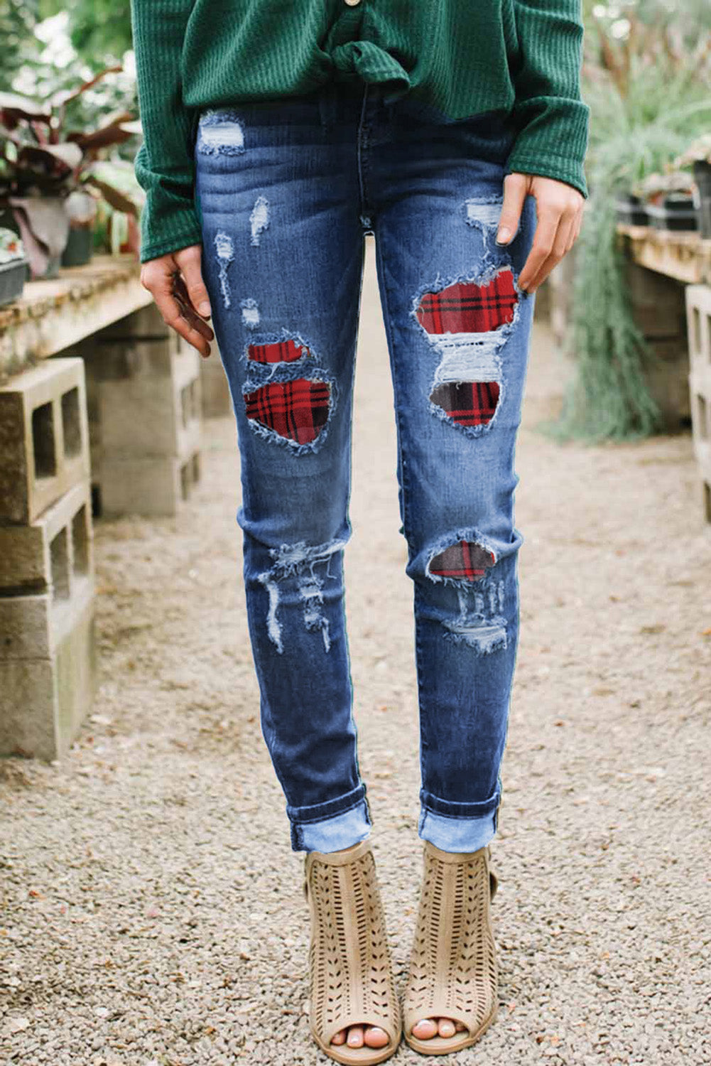 Patches Of Leopard Denim Distressed Jeans