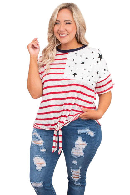 Camiseta de talla grande con estampado de bandera del Día Nacional del 4 de julio con nudo