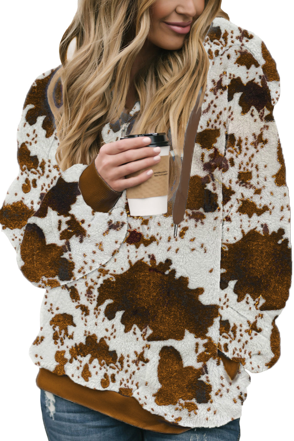 Camo Print Warm Furry Pullover Hoodie