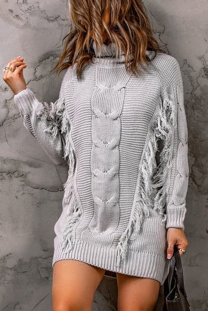 Twist Fringe Casual High Neck Sweater Dress