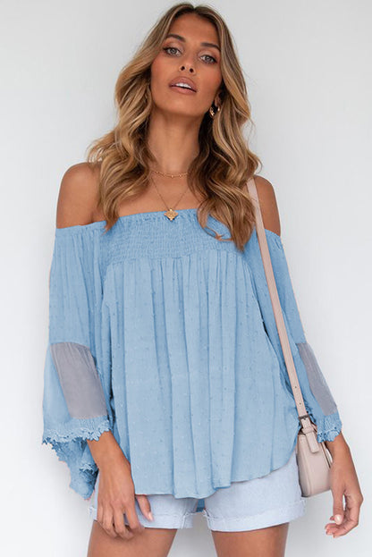 Blusa con volantes de patchwork transparente con hombros descubiertos