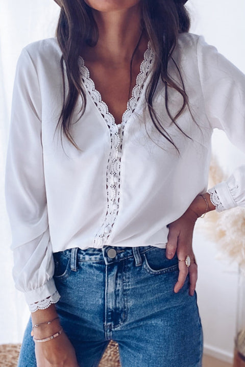 Lace Crochet Buttoned Long Sleeve Shirt