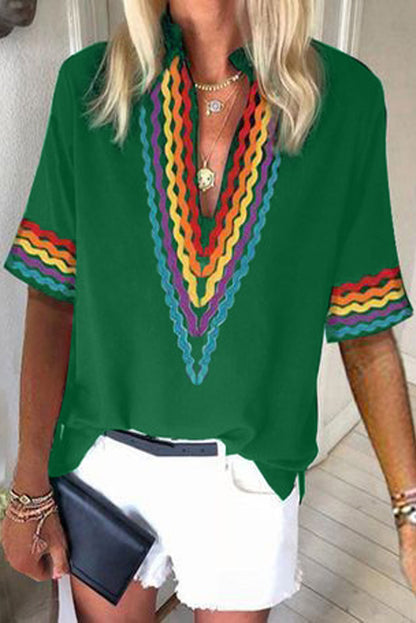 Haut à manches courtes à blocs de couleurs ethniques