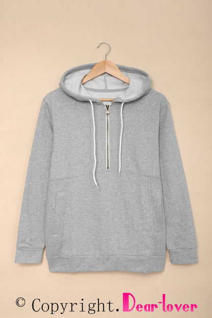 Sweat à capuche à manches longues et demi-fermeture éclair avec poche 