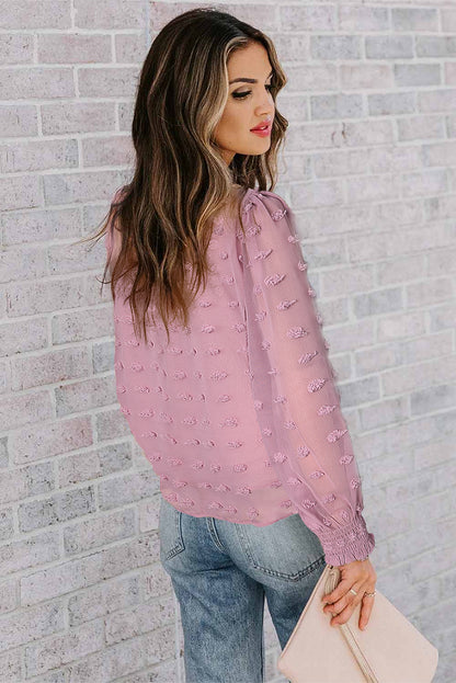 Blusa con manga farol y encaje de lunares