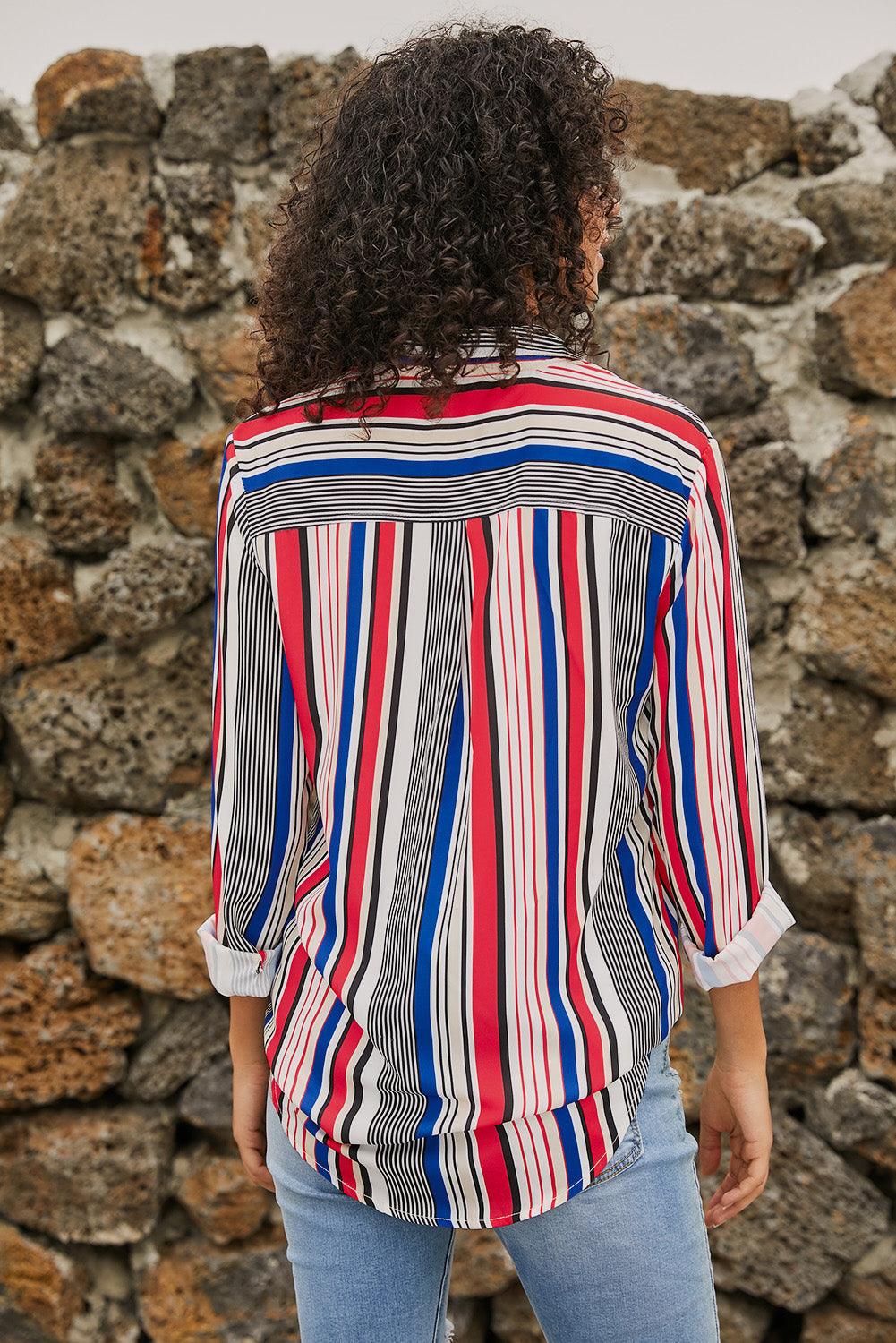 Blue Striped Modern Women Shirt - HannaBanna Clothing