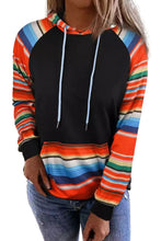 Multicolor Colorful Striped Patchwork Kangaroo Pocket Hoodie