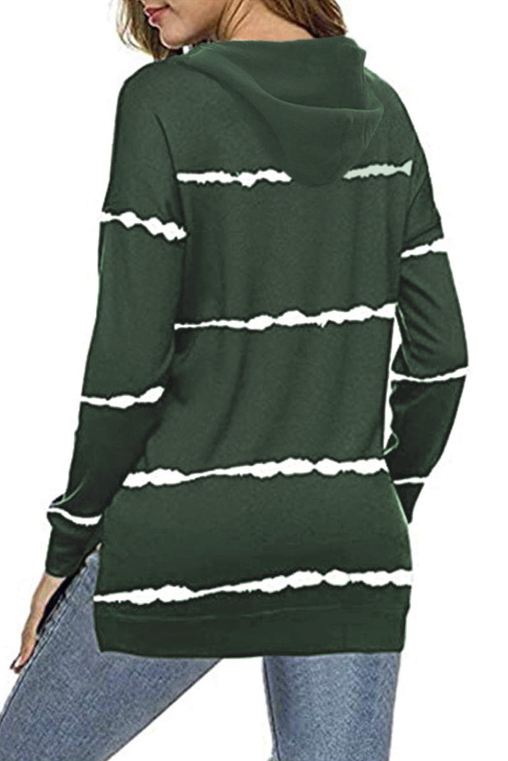 Sweat à capuche rayé tie-dye avec cordon de serrage et fente latérale