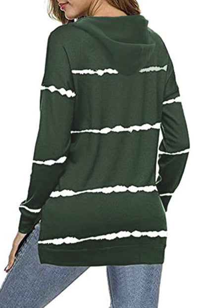 Sweat à capuche rayé tie-dye avec cordon de serrage et fente latérale