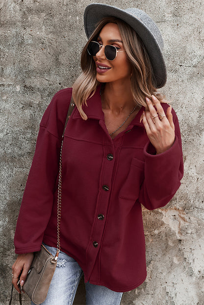 Army Green Turn Down Collar Pocket Button Closure Warm Coat